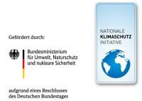 Zwei Logos. Gefördert durch Bundesministerium für Umwelt, Naturschutz und nukleare Sicherheit aufgrund eines Beschlusses des Deutschen Bundestags und Nationale Klimaschutz Initiative