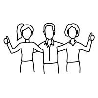 Zeichnung dreier Menschen, die sich in den Armen halten