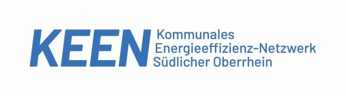 Logo KEEN Südlicher Oberrhein, links der Schriftzug "KEEN" in Großbuchstaben, rechts steht "Kommunales Energieeffizienz-Netzwerk Südlicher Oberrhein"